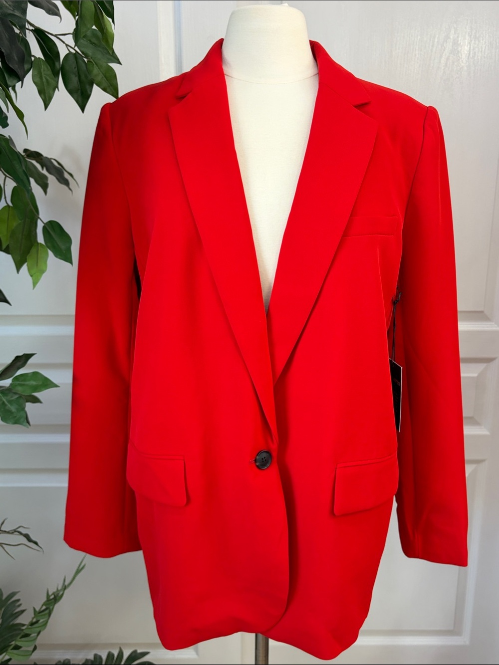 LOFT Versa Crepe Drape Relaxed Single-Button Tailored Blazer ~ Bright Red